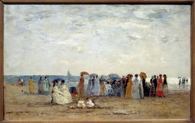 Fürdőzők Trouville tengerpartján, Calvadosban. Eugene Louis Boudin (1824-1898) festménye