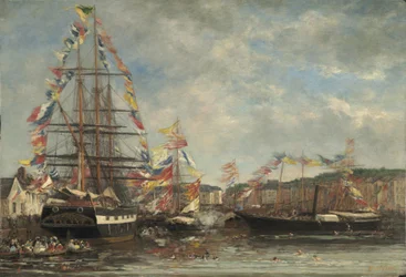 Fesztivál Honfleur kikötőjében, 1858 (olaj, fa)