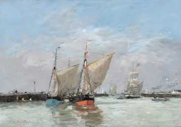 Trouville, a mólók, dagály, 1876