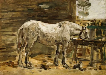 Fehér ló az ivóvályúnál, 1885-90 körül