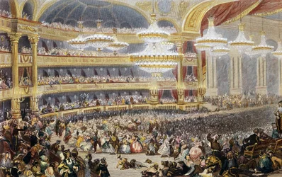 Álarcosbál a párizsi operában a XIX. Eugène Lami (1800 - 1890) metszete.