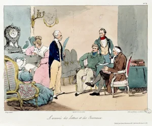 Levelek és újságok érkezése. A „La vie de chateau” című könyv illusztrációja. Eugene Louis Lami (1800-1890) metszete