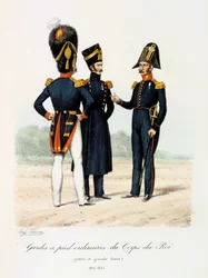 A királyi hadtest rendes lábőrei, kis és teljes ruhában, 1817-30