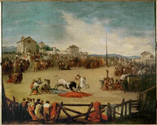 Bullfight in a village (festmény, vászon)