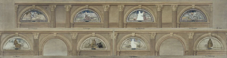 Vázlat a párizsi Hôtel de Ville étkezőjéhez: A mezők. A gyümölcsös. A virágágyás. A veteményeskert. A halászat. A vadászat. A gazdaság. A legelő, 1891 körül