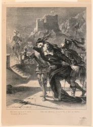 Illusztráció Hamlethez: Hamlet megpróbálja követni apja szellemét (I,4)