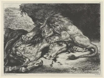Oroszlán felfal egy lovat, 1844., 1844.