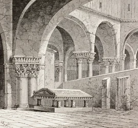 Bouilloni Gottfried sírja a jeruzsálemi Szent Sír-templomban, 1880 körül