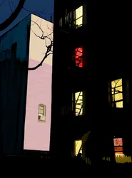 Színes ablakok lakóházak éjszaka Brooklyn (digitális művészet)