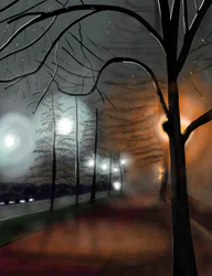 Köd éjszaka, Prospect Park, Brooklyn (digitális művészet)