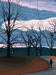 Man Exercising a Prospect Parkban napfelkeltekor Twilight.(digitális művészet)