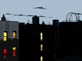 Roof Top és épületek nyári éjszakán (digitális művészet)