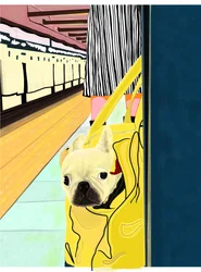 Subway Commuter with Dog In Bag, Brooklyn (digitális művészet)