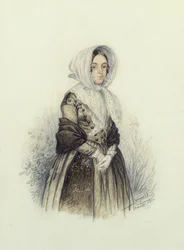 Fiatal hölgy portréja motorháztetőben fehér kesztyűvel, 1840 (wc és ceruza papíron)