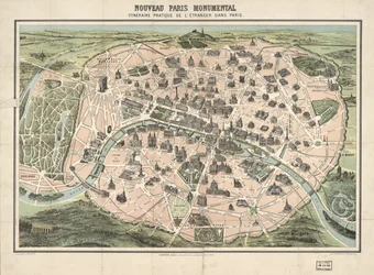 Kiválasztott épületek képi megjelenítéssel. Madártávlat. LC-másolat ruhára szerelve. Raszteres képként is elérhető a Library of Congress webhelyén