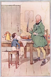 David MiCawber úrral vacsorázott a börtönben, David Copperfield illusztrációja, 1914
