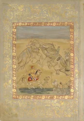 Jahangir elefántharcot néz, kb. 1605.