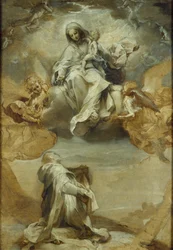 Guzman Szent Domonkos rózsafüzért kap, c1588