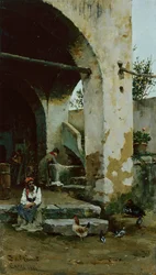 Farmyard jelenet (olaj a panelen)