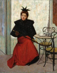 Kávézóban, Federico Zandomeneghi (1841-1917), olaj, vászon, 41x33 cm