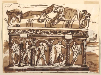 Rajz, Római szarkofág a Vatikáni Múzeumban, 1820 körül.