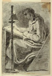 Rajz, Egy művész rajzolása lámpafénynél, 1800-1820