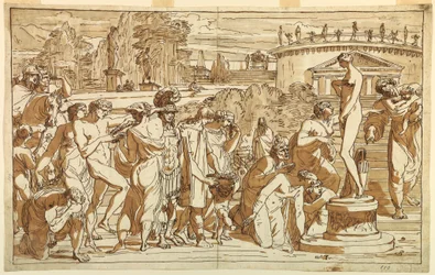 Rajz, Vénusz imádata klasszikus tájképben, 1820 körül.