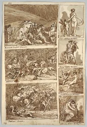 Vázlatfüzet oldal: Tanulmányok festmények után Ferrarában, Rómában, Bolognában, Mantovában Tibaldi, Raphael, Andrea del Sarto és Polidoro művészek után; Verso: Madárcsontváz és Lófej