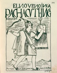 Pachacutec nagy inka császár portréja (tusrajz)