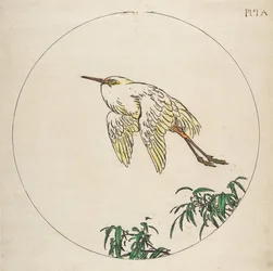 Dísz tányérhoz: bambuszágak felett repülő kócsag, 1850-1914.