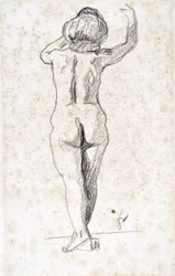 Nu de dos - Felix Vallotton (1865-1925) alkotásai, grafit papíron (28x18 cm), 20. század eleje - Saint Roch hospice múzeum, Issoudun - Kötelező említés