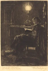 Lámpafénynél olvasó nő, 1879.
