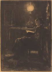 Lámpafénynél olvasó nő, 1879.