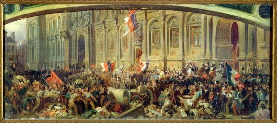 Alphonse de Lamartine (1790-1869) elutasítja a vörös zászlót a párizsi Hôtel de Ville-ben, 1848. február 25.