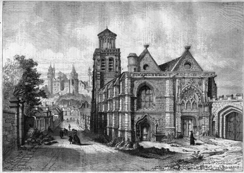 Pierrefonds-i Saint Sulpice (Saint Sulpice) templom Oise megyében, Picardie régióban - Metszet 1868-ból Felix de Thorigny rajza alapján