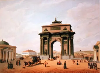A diadalív a moszkvai Tverszkaja téren, Lemercier nyomtatása, Párizs, 1840-es évek