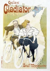 Biciklipárt üldöz egy rendőr – Gladiátor kerékpárok reklámja, Misti, v.1895