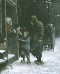 Öregasszony és kolduló fiú