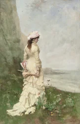 Elegáns hölgy a tenger mellett