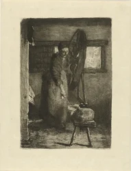 Spinster munka közben Munkahelyen (cím az objektumon)