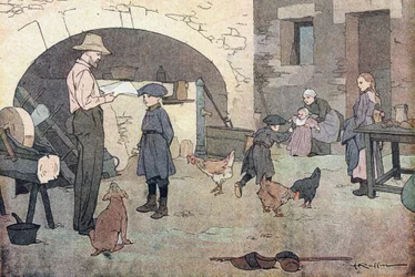 Otthon, a gyermekkori képeskönyvben, 1900 körül (metszet)