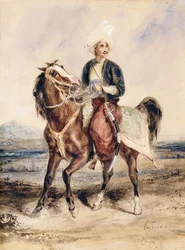 Arab harcos lóháton tájban