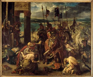 Negyedik keresztes hadjárat: „” Konstantinápoly elfoglalása a keresztesek által 1204. 04. 12-én”” Belépés a városba, a flandriai Baudouin IX (vagy a hainaut-i Baudouin VI) néven ismert Baudouin 1. Konstantinápoly (1171-1206), parancsnoka a keresztes hadjár