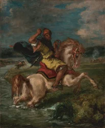 Marokkói lovas átkelés egy Fordon, 1850 körül (olaj, vászon)