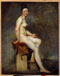 Meztelenül ülve mondja Miss Rose. Eugene Delacroix festménye (1798-1863)