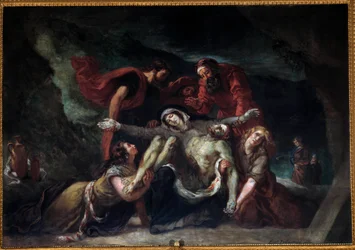 Eugene Delacroix (1798-1863) festménye: Pieta vagy „” Deportration” 1844 V. 3,55 x 4,75 m-es Saint-Denis du Saint-Sacrement templom Párizsban.