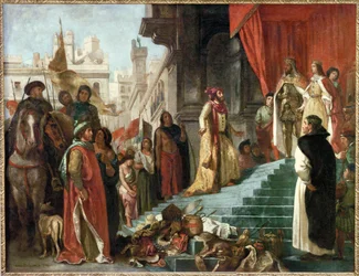 Kolumbusz Kristóf visszatérése;Ferdinánd király és Izabella királyné, a katolikus uralkodók előtti audiencia (olaj, vászon)