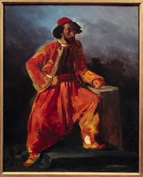 törökülés. Paul Barroilhet (1805 - 1871) líraművész feltételezett portréja. Eugene Delacroix festménye (1798-1863)