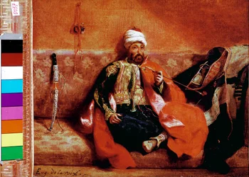 Török dohányzás a kanapén. Eugene Delacroix festménye (1798-1863)