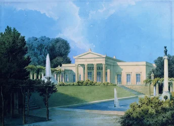 Charlottenhof kilátása a kertből, 1855 (toll, tinta és WC papíron)